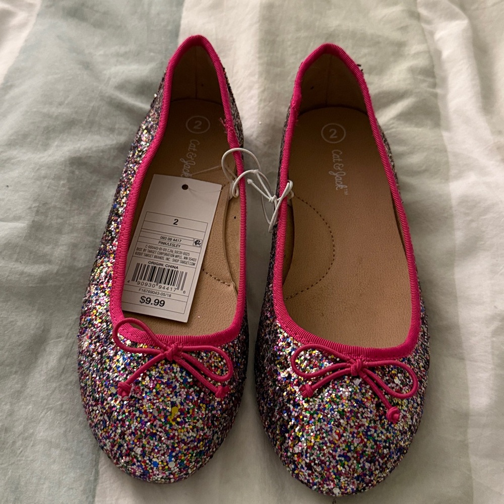 Cat & Jack Glittery Ballet Flats sz2 NWT